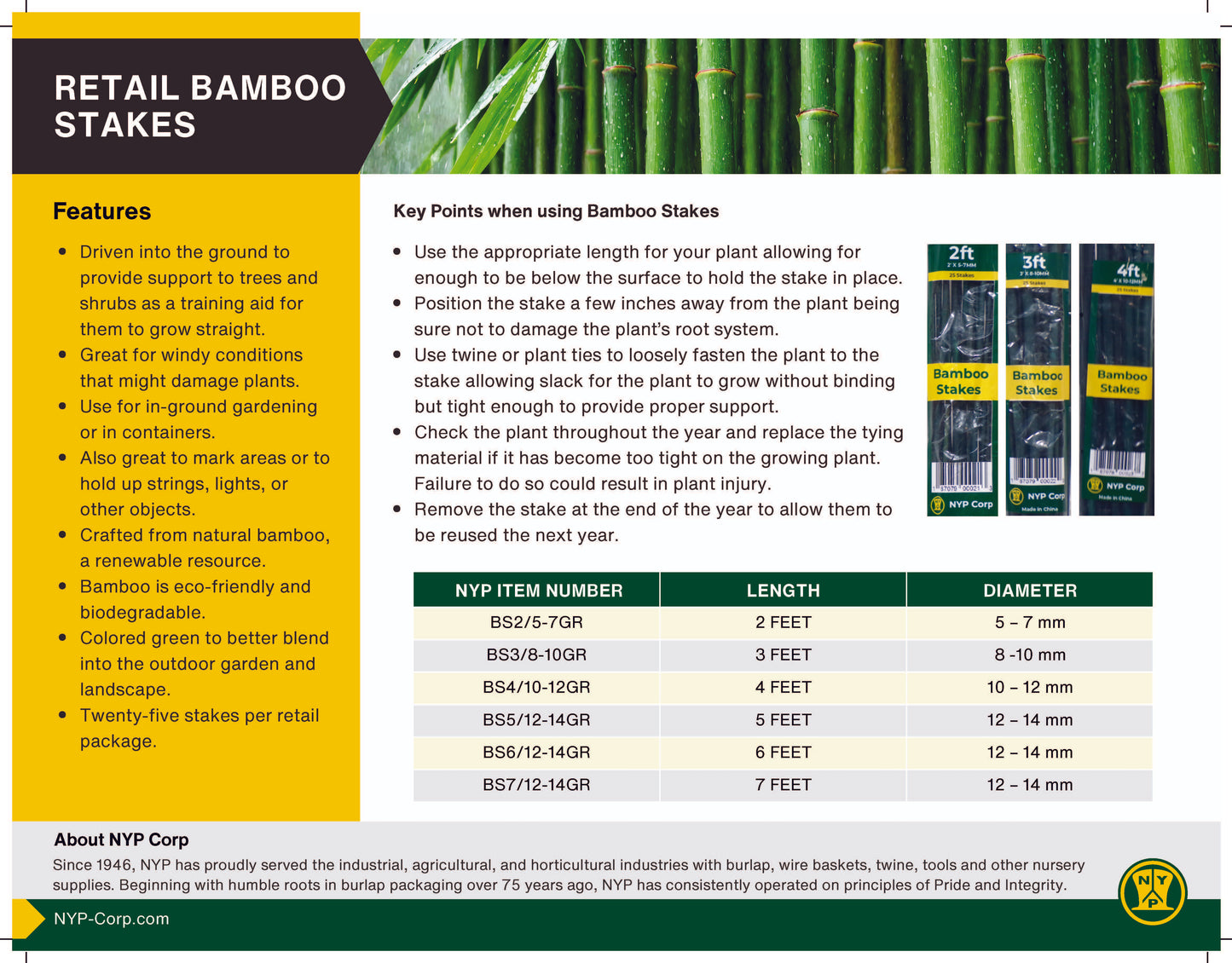 7' X 12-14MM GREEN BAMBOO STAKES RETAIL-25/PK